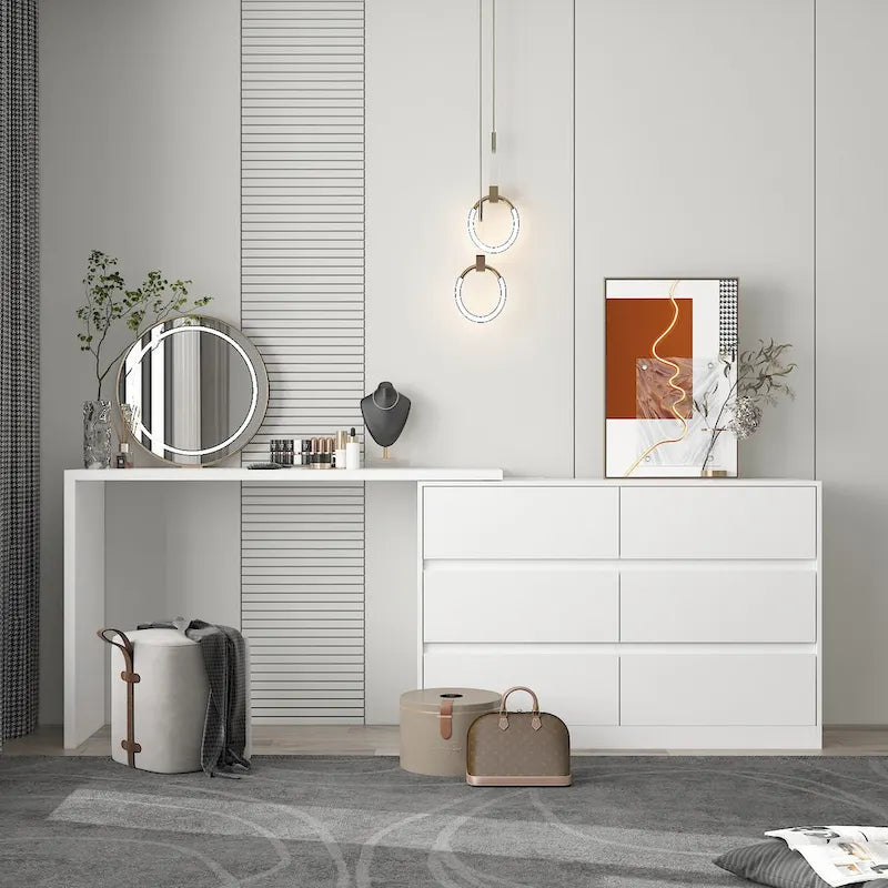 Coiffeuse et bureau rotatifs à domicile Commode à 6 tiroirs Meuble de maquillage
