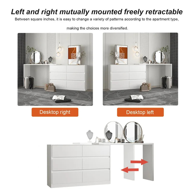 Coiffeuse et bureau rotatifs à domicile Commode à 6 tiroirs Meuble de maquillage