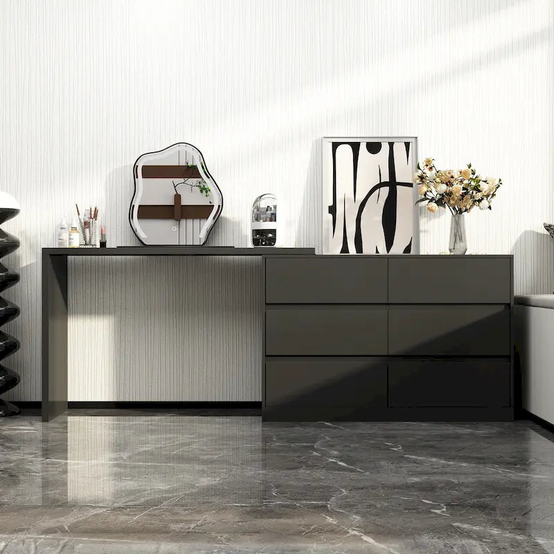 Coiffeuse et bureau rotatifs à domicile Commode à 6 tiroirs Meuble de maquillage