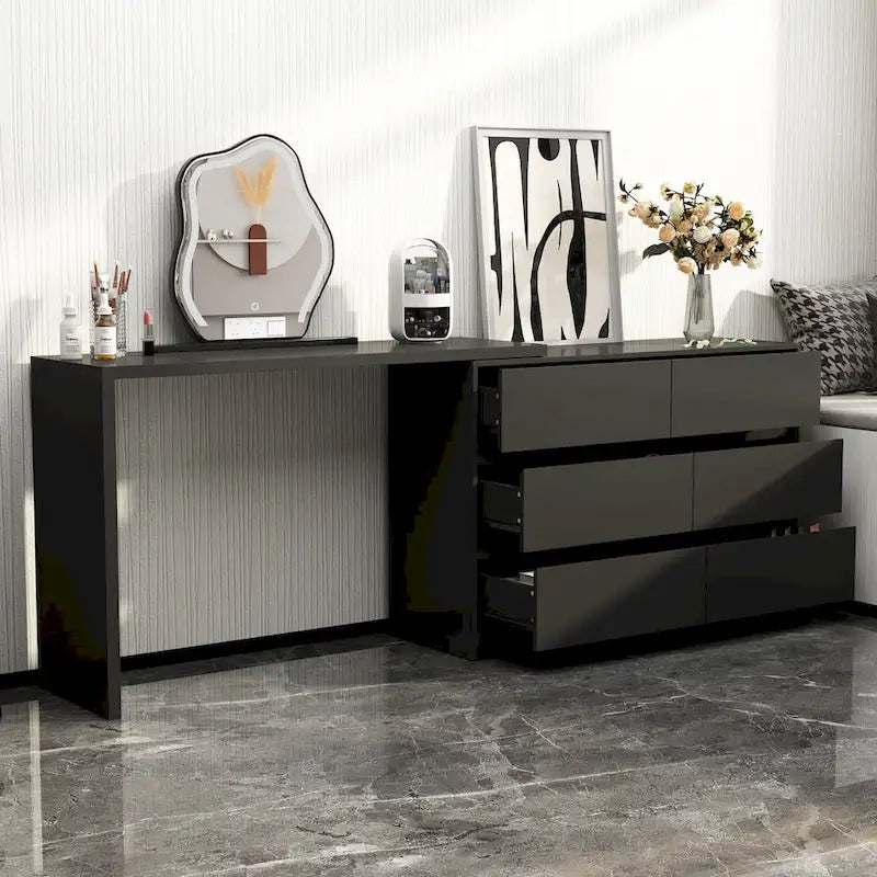 Coiffeuse et bureau rotatifs à domicile Commode à 6 tiroirs Meuble de maquillage