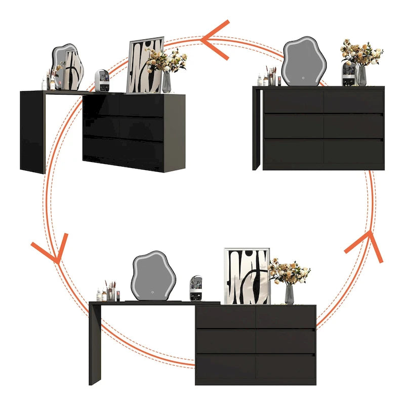 Coiffeuse et bureau rotatifs à domicile Commode à 6 tiroirs Meuble de maquillage