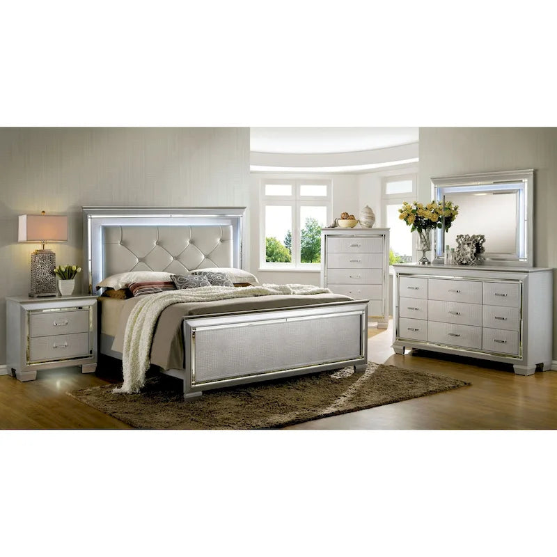 Commode et miroir contemporains en bois à 9 tiroirs, 2 pièces