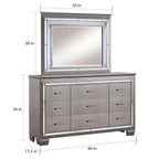 Commode et miroir contemporains en bois à 9 tiroirs, 2 pièces