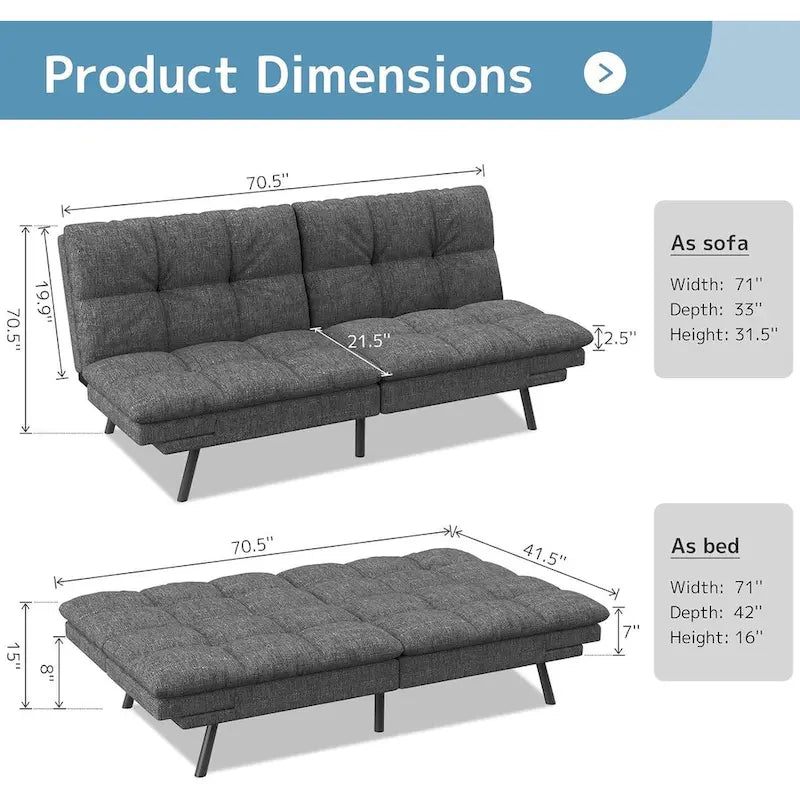 Canapé Futon, Canapé Convertible Pliable en Mousse à Mémoire de Forme, Lit de Repos