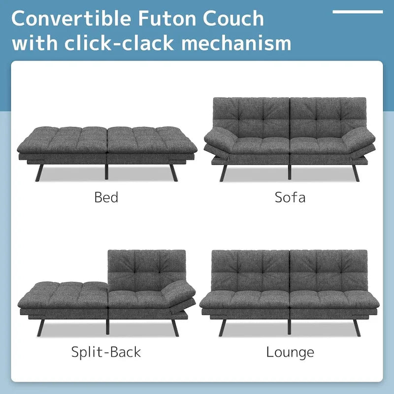 Canapé Futon, Canapé Convertible Pliable en Mousse à Mémoire de Forme, Lit de Repos