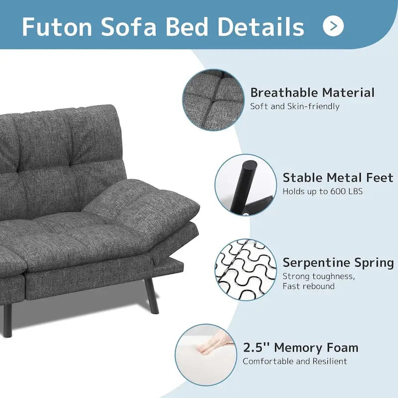 Canapé Futon, Canapé Convertible Pliable en Mousse à Mémoire de Forme, Lit de Repos