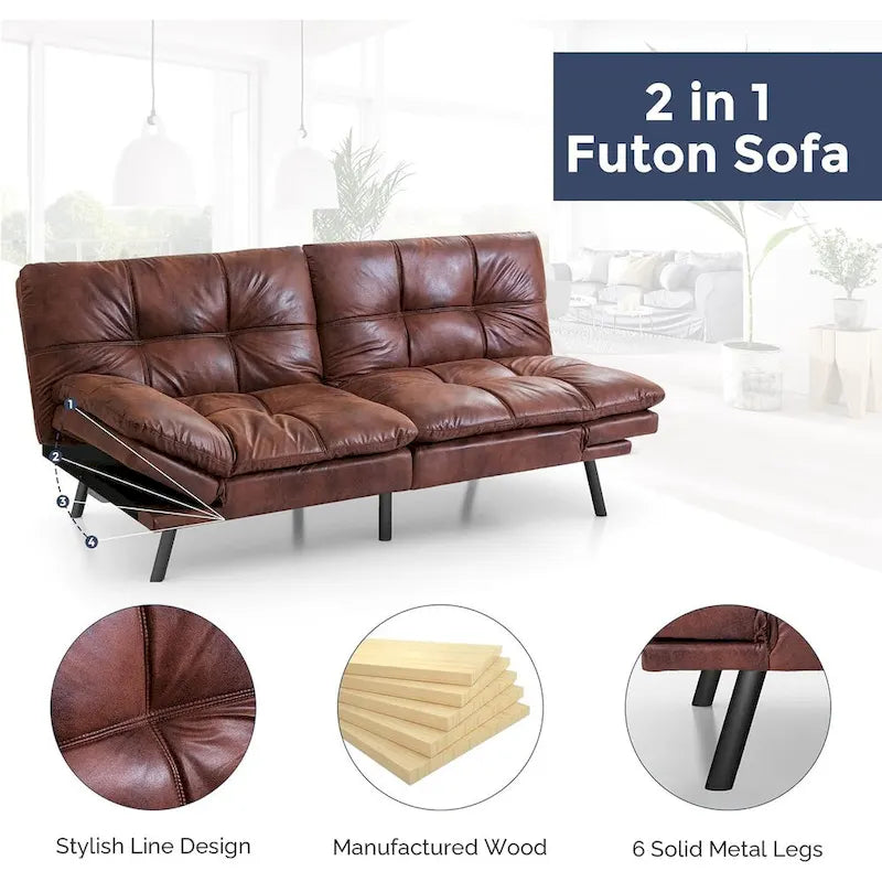 Canapé Futon, Canapé Convertible Pliable en Mousse à Mémoire de Forme, Lit de Repos