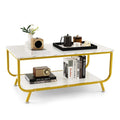 Table basse moderne à 2 niveaux en marbre avec rangement