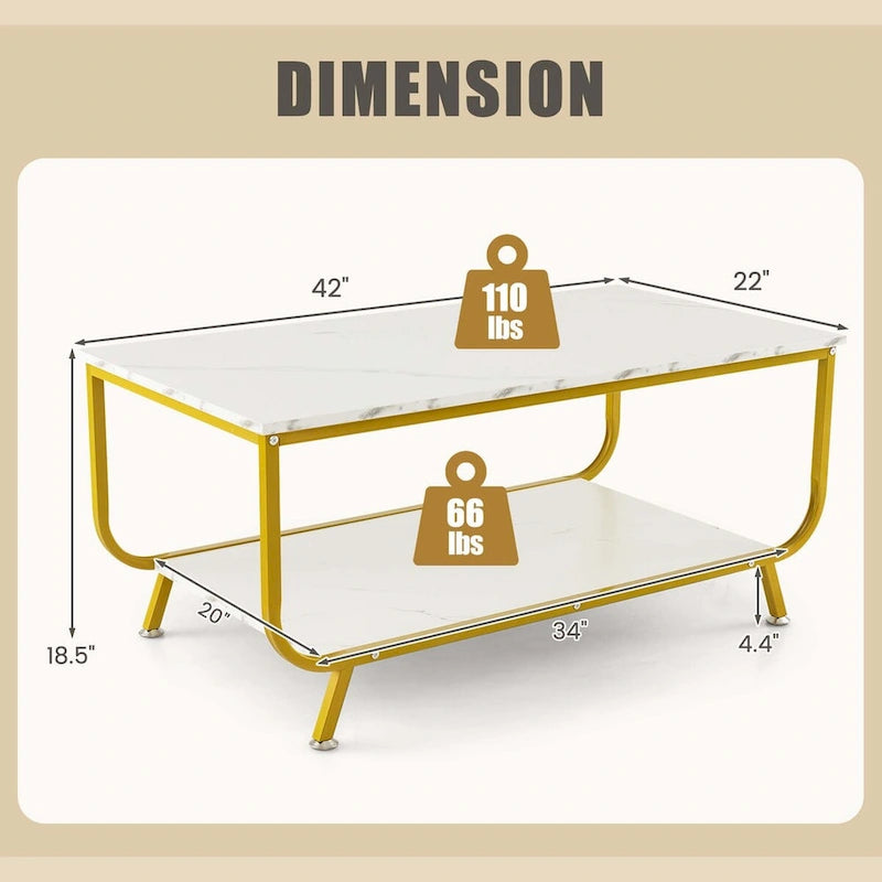 Table basse moderne à 2 niveaux en marbre avec rangement