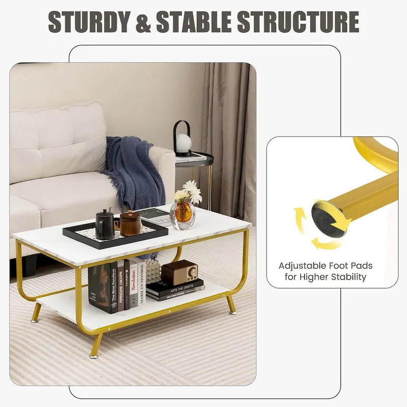 Table basse moderne à 2 niveaux en marbre avec rangement