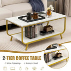 Table basse moderne à 2 niveaux en marbre avec rangement