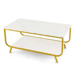 Table basse moderne à 2 niveaux en marbre avec rangement
