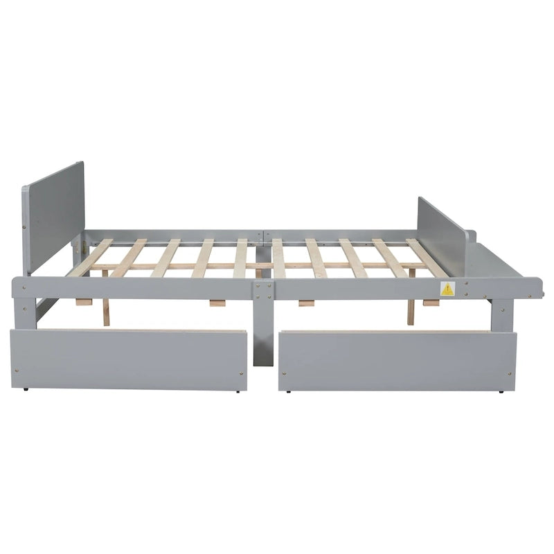 Lit double avec banc de pied de lit, 2 tiroirs