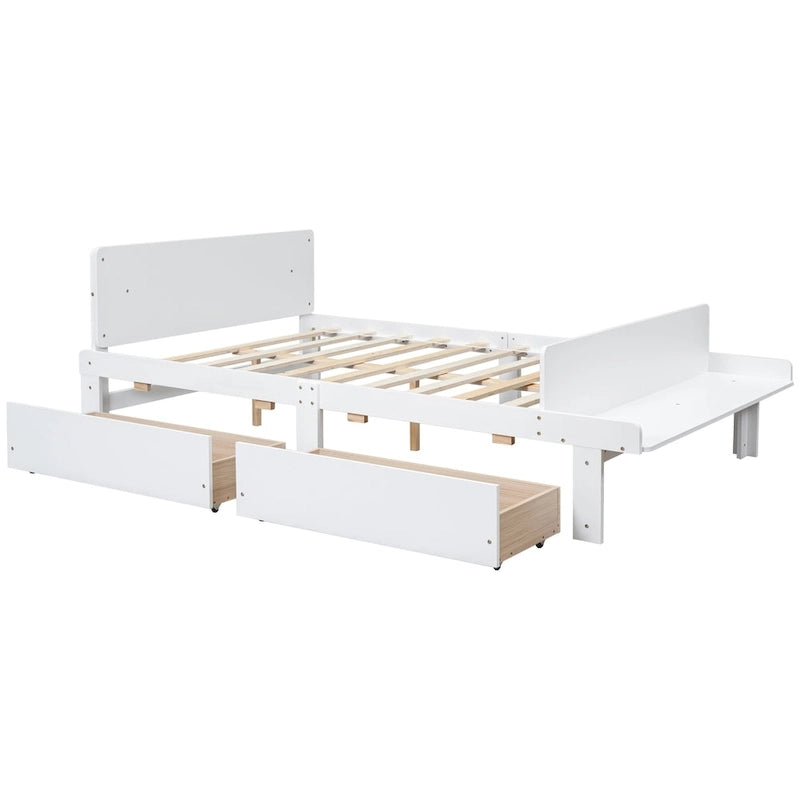 Lit double avec banc de pied de lit, 2 tiroirs