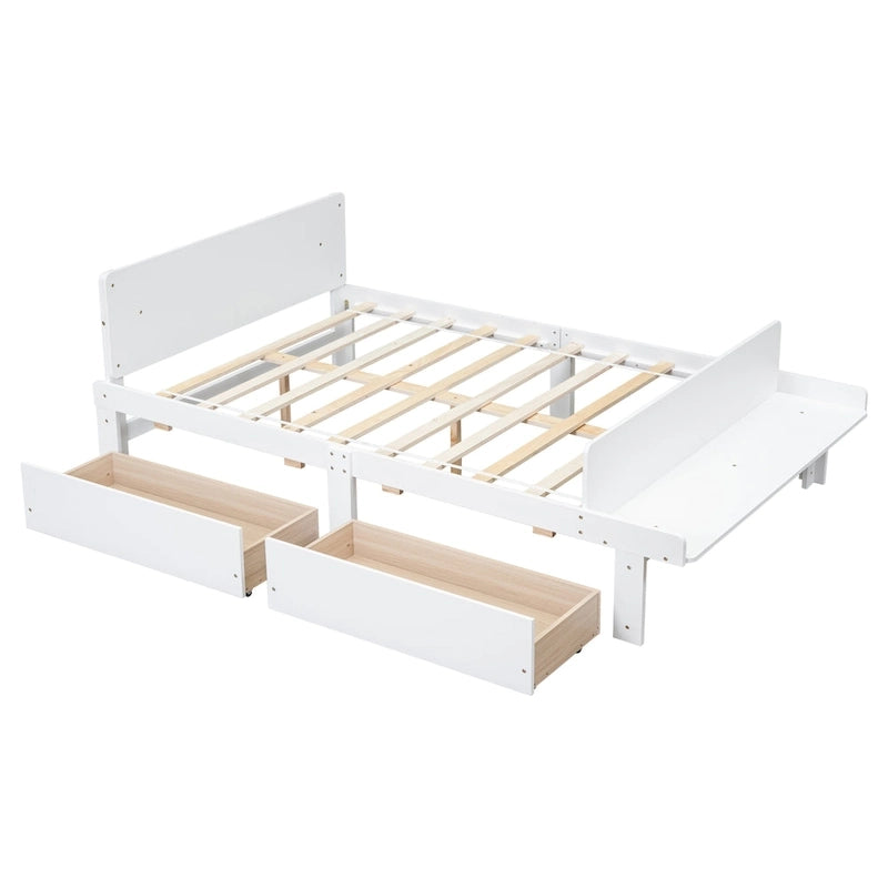 Lit double avec banc de pied de lit, 2 tiroirs
