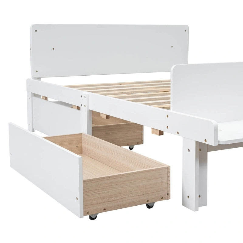 Lit double avec banc de pied de lit, 2 tiroirs