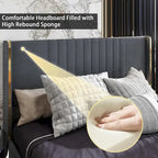 Cadre de lit moderne illuminé avec garniture dorée - Design rembourré et chic