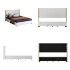 Cadre de lit moderne illuminé avec garniture dorée - Design rembourré et chic