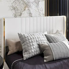 Cadre de lit moderne illuminé avec garniture dorée - Design rembourré et chic
