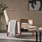 Fauteuil inclinable à poussoir en bois avec surpiqûres à canaux en tissu moderne du milieu du siècle