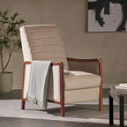Fauteuil inclinable à poussoir en bois avec surpiqûres à canaux en tissu moderne du milieu du siècle