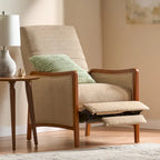 Fauteuil inclinable à poussoir en bois avec surpiqûres à canaux en tissu moderne du milieu du siècle