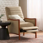 Fauteuil inclinable à poussoir en bois avec surpiqûres à canaux en tissu moderne du milieu du siècle