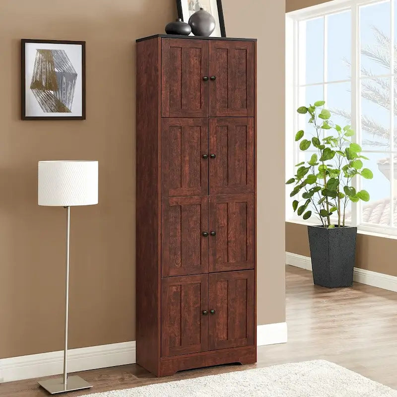 Meuble de Rangement Haut avec 8 Portes et 4 Étagères, Meuble de Rangement Mural