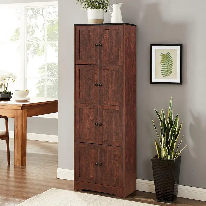 Meuble de Rangement Haut avec 8 Portes et 4 Étagères, Meuble de Rangement Mural