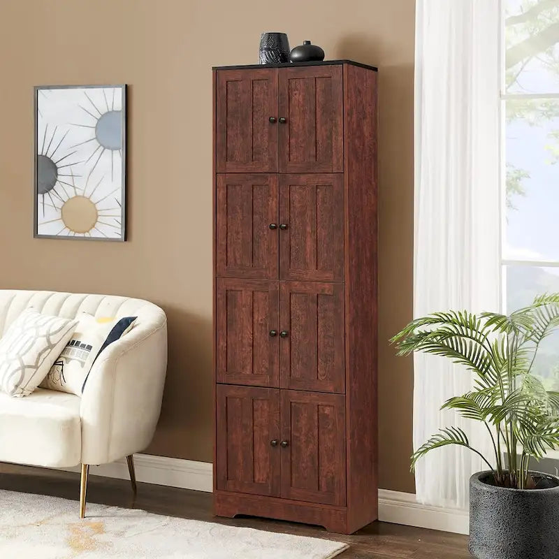 Meuble de Rangement Haut avec 8 Portes et 4 Étagères, Meuble de Rangement Mural