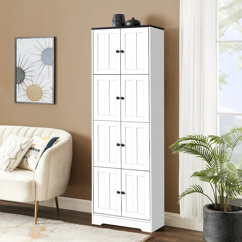 Meuble de Rangement Haut avec 8 Portes et 4 Étagères, Meuble de Rangement Mural