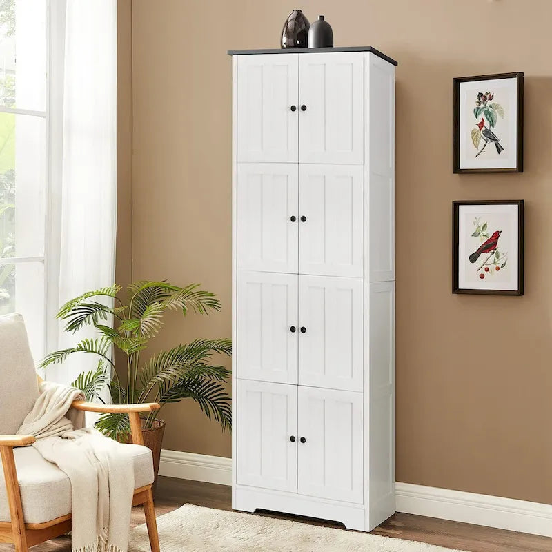 Meuble de Rangement Haut avec 8 Portes et 4 Étagères, Meuble de Rangement Mural