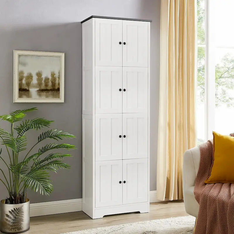 Meuble de Rangement Haut avec 8 Portes et 4 Étagères, Meuble de Rangement Mural