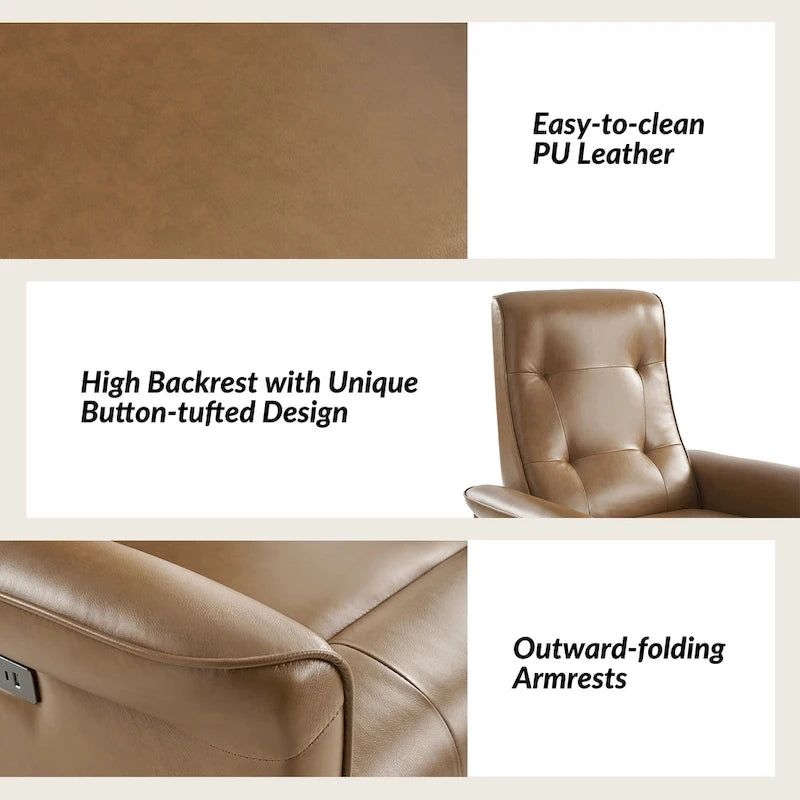 Fauteuil inclinable électrique pivotant en similicuir moderne avec ports USB