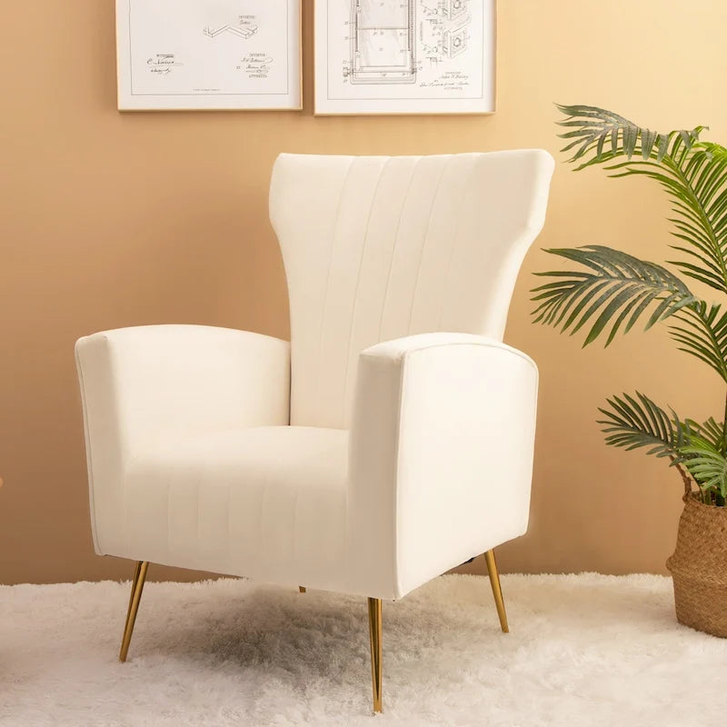 Fauteuil d'appoint en velours, fauteuil à dossier haut avec pieds dorés, canapé simple rembourré