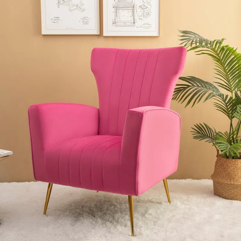 Fauteuil d'appoint en velours, fauteuil à dossier haut avec pieds dorés, canapé simple rembourré