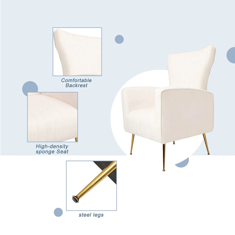 Fauteuil d'appoint en velours, fauteuil à dossier haut avec pieds dorés, canapé simple rembourré