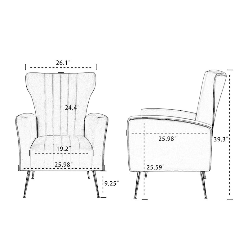 Fauteuil d'appoint en velours, fauteuil à dossier haut avec pieds dorés, canapé simple rembourré