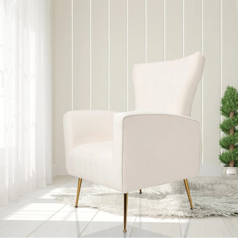 Fauteuil d'appoint en velours, fauteuil à dossier haut avec pieds dorés, canapé simple rembourré