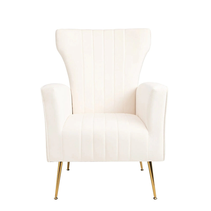 Fauteuil d'appoint en velours, fauteuil à dossier haut avec pieds dorés, canapé simple rembourré