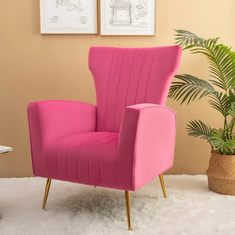 Fauteuil d'appoint en velours, fauteuil à dossier haut avec pieds dorés, canapé simple rembourré
