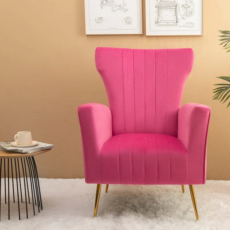 Fauteuil d'appoint en velours, fauteuil à dossier haut avec pieds dorés, canapé simple rembourré