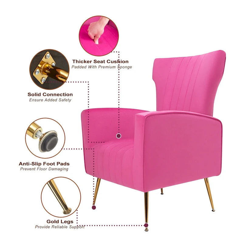 Fauteuil d'appoint en velours, fauteuil à dossier haut avec pieds dorés, canapé simple rembourré