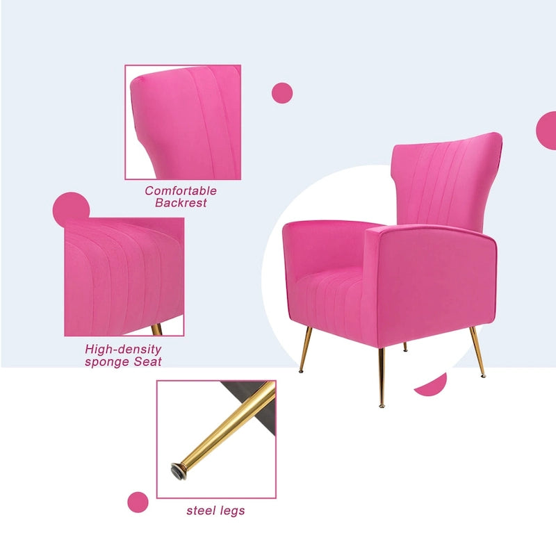Fauteuil d'appoint en velours, fauteuil à dossier haut avec pieds dorés, canapé simple rembourré