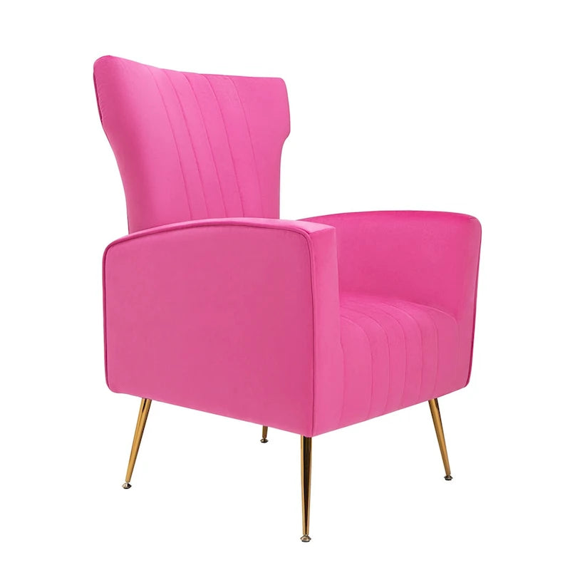 Fauteuil d'appoint en velours, fauteuil à dossier haut avec pieds dorés, canapé simple rembourré