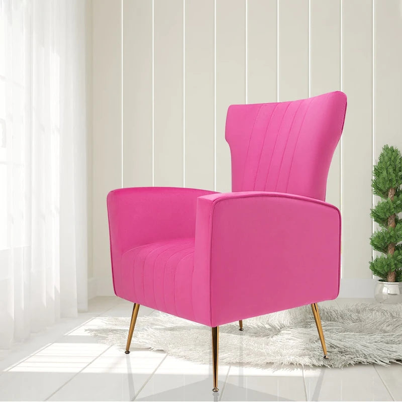 Fauteuil d'appoint en velours, fauteuil à dossier haut avec pieds dorés, canapé simple rembourré