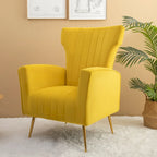 Fauteuil d'appoint en velours, fauteuil à dossier haut avec pieds dorés, canapé simple rembourré