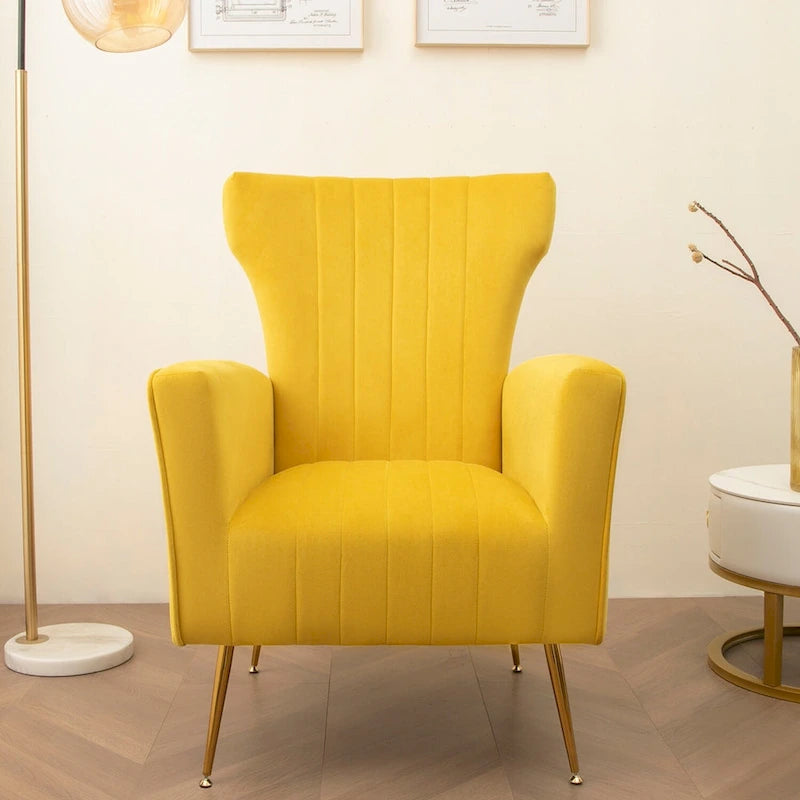 Fauteuil d'appoint en velours, fauteuil à dossier haut avec pieds dorés, canapé simple rembourré