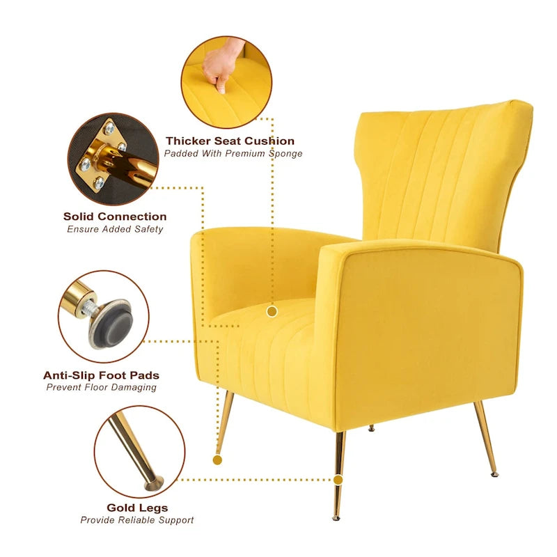 Fauteuil d'appoint en velours, fauteuil à dossier haut avec pieds dorés, canapé simple rembourré