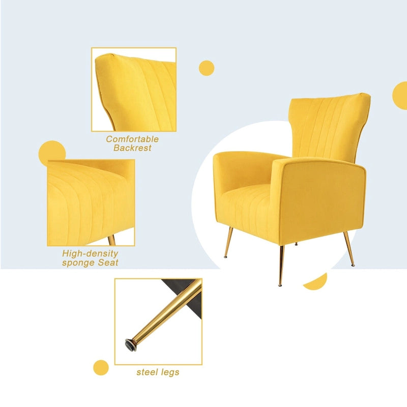 Fauteuil d'appoint en velours, fauteuil à dossier haut avec pieds dorés, canapé simple rembourré